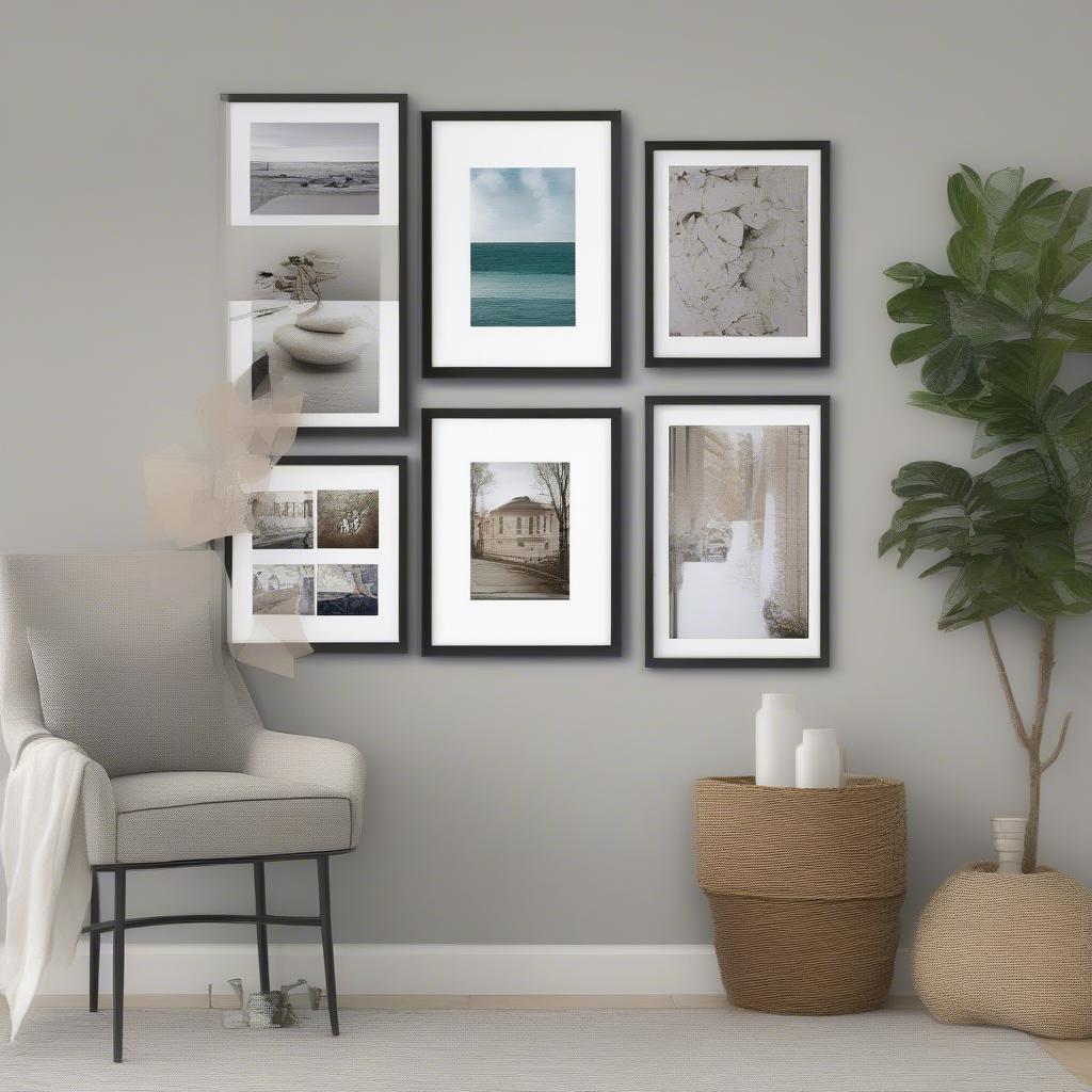 8x10 picture frames with white matting displayed on a gallery wall