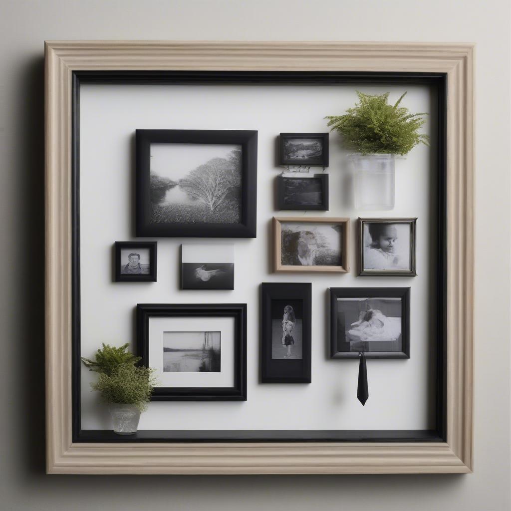 Different types of 8x8 black frames, including wood, metal, and plastic, showcasing various styles and finishes.