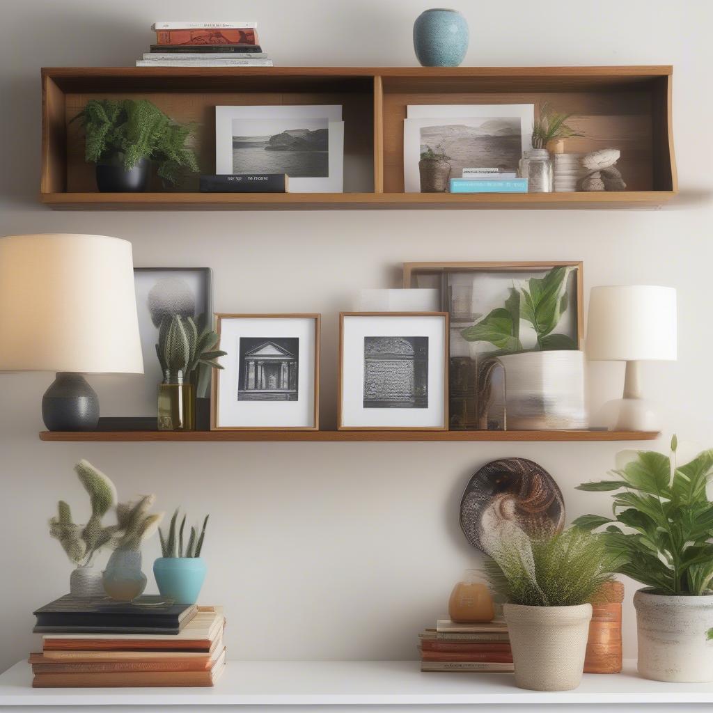 8x8 picture prints displayed on a bookshelf alongside other decorative items.