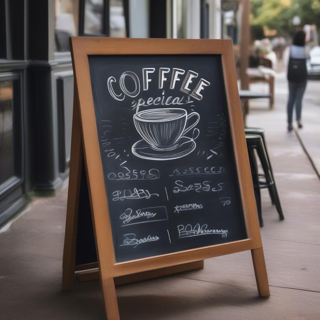 A-frame chalkboard sign used outdoors for a cafe