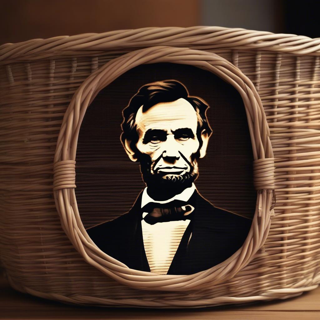 Wicker basket with a subtle Abraham Lincoln design