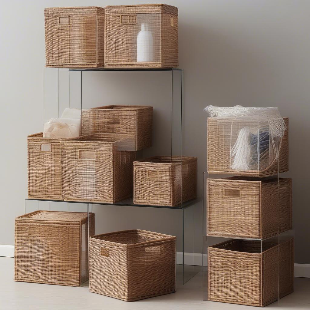 Acrylic Cube Display Featuring Rattan Storage Baskets