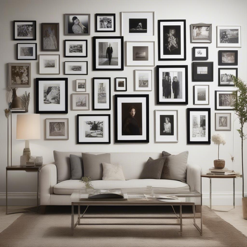 A gallery wall featuring acrylic picture frames