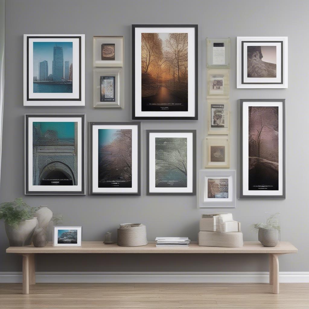 Different styles of acrylic poster frames 24x36, showcasing various colors and mounting options.