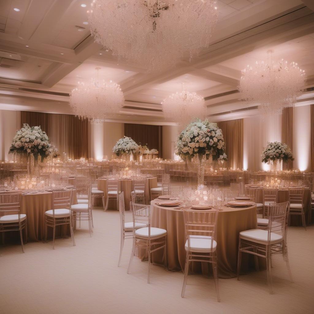 Acrylic Risers and Floral Centerpieces at a Wedding Reception