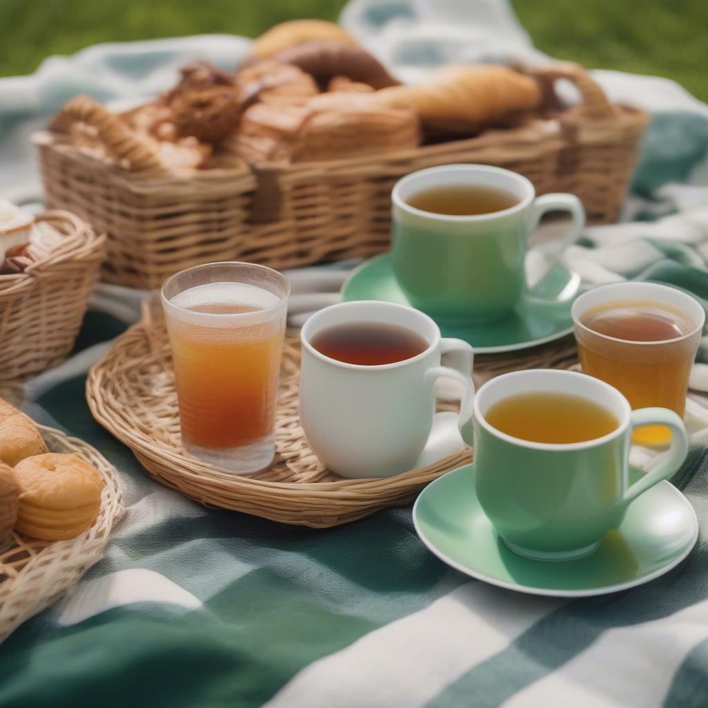 Acrylic tea cups used at an outdoor picnic, showcasing their durability and suitability for outdoor events.