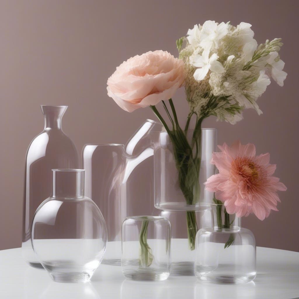 A beautiful flower arrangement in acrylic vases.