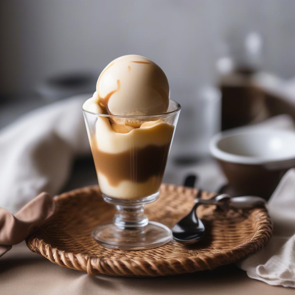 Affogato Served on a Wicker Placemat