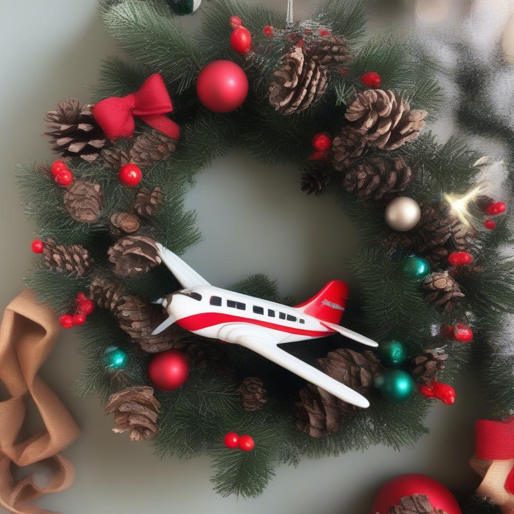 Airplane Ornaments Decorating a Christmas Wreath