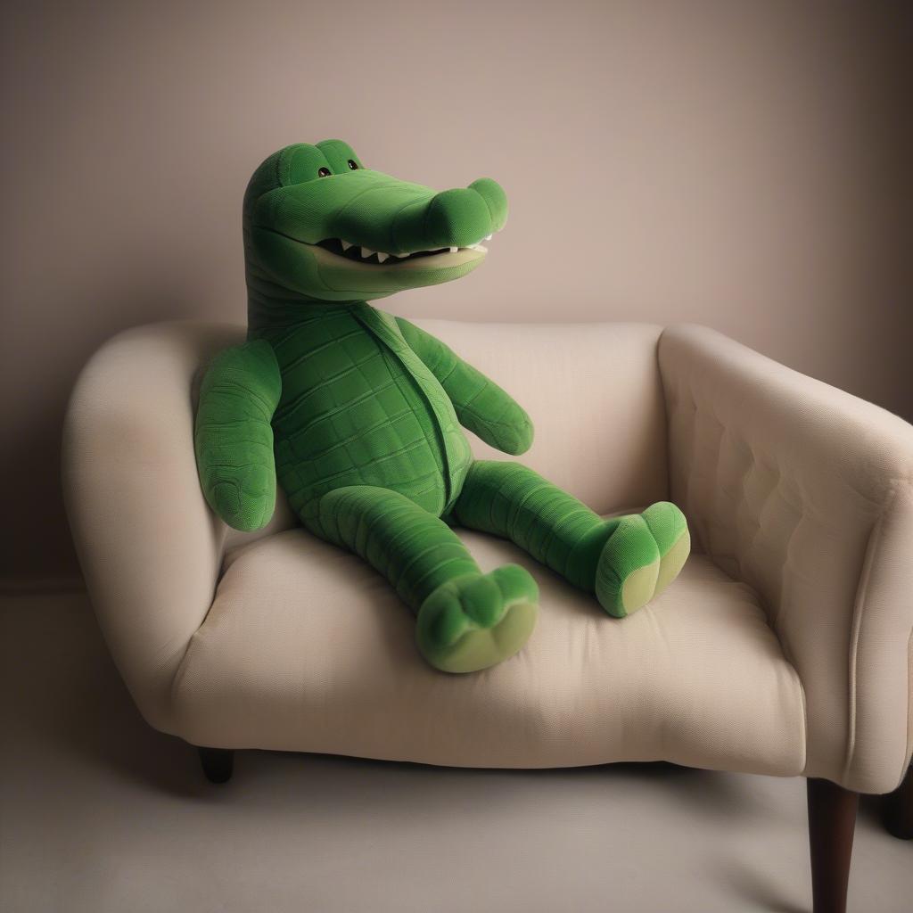 Cozy Alligator Warmie Resting on a Sofa