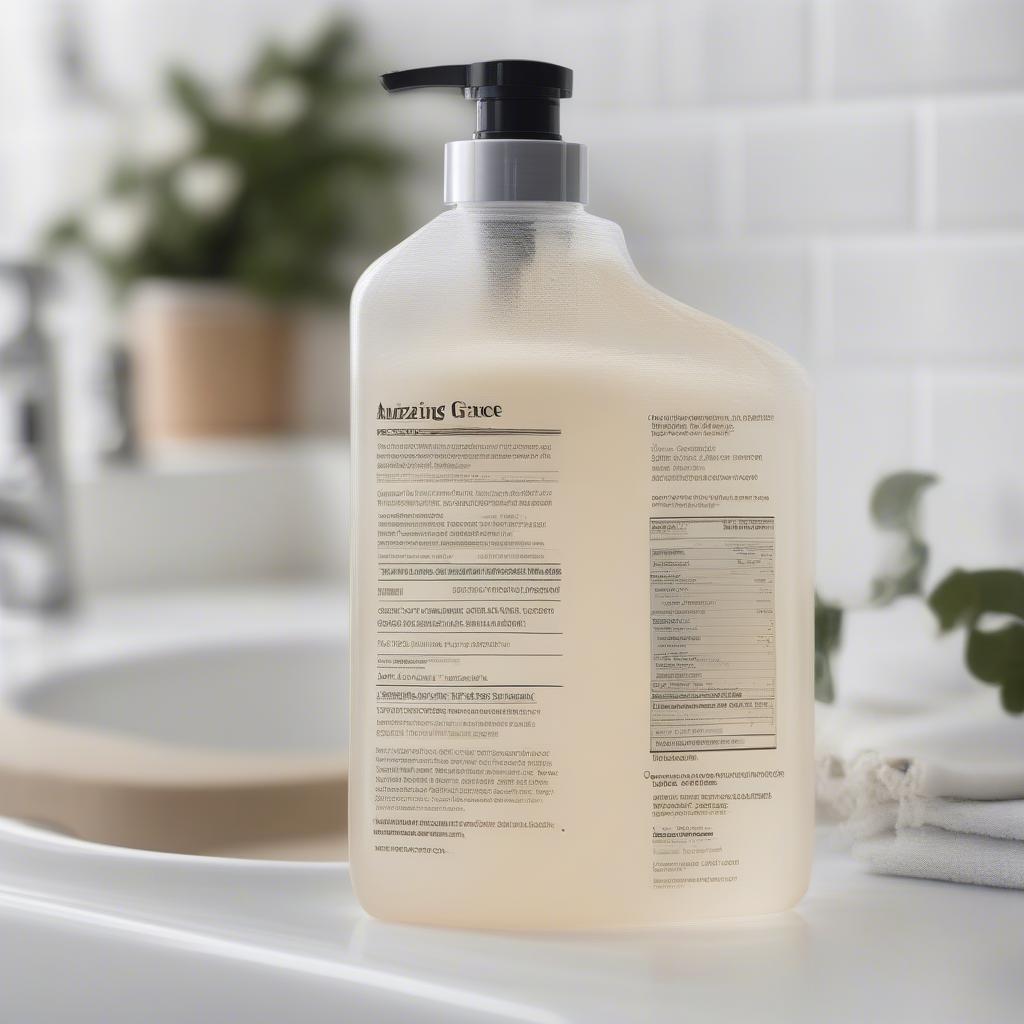 List of ingredients on the Amazing Grace body wash bottle