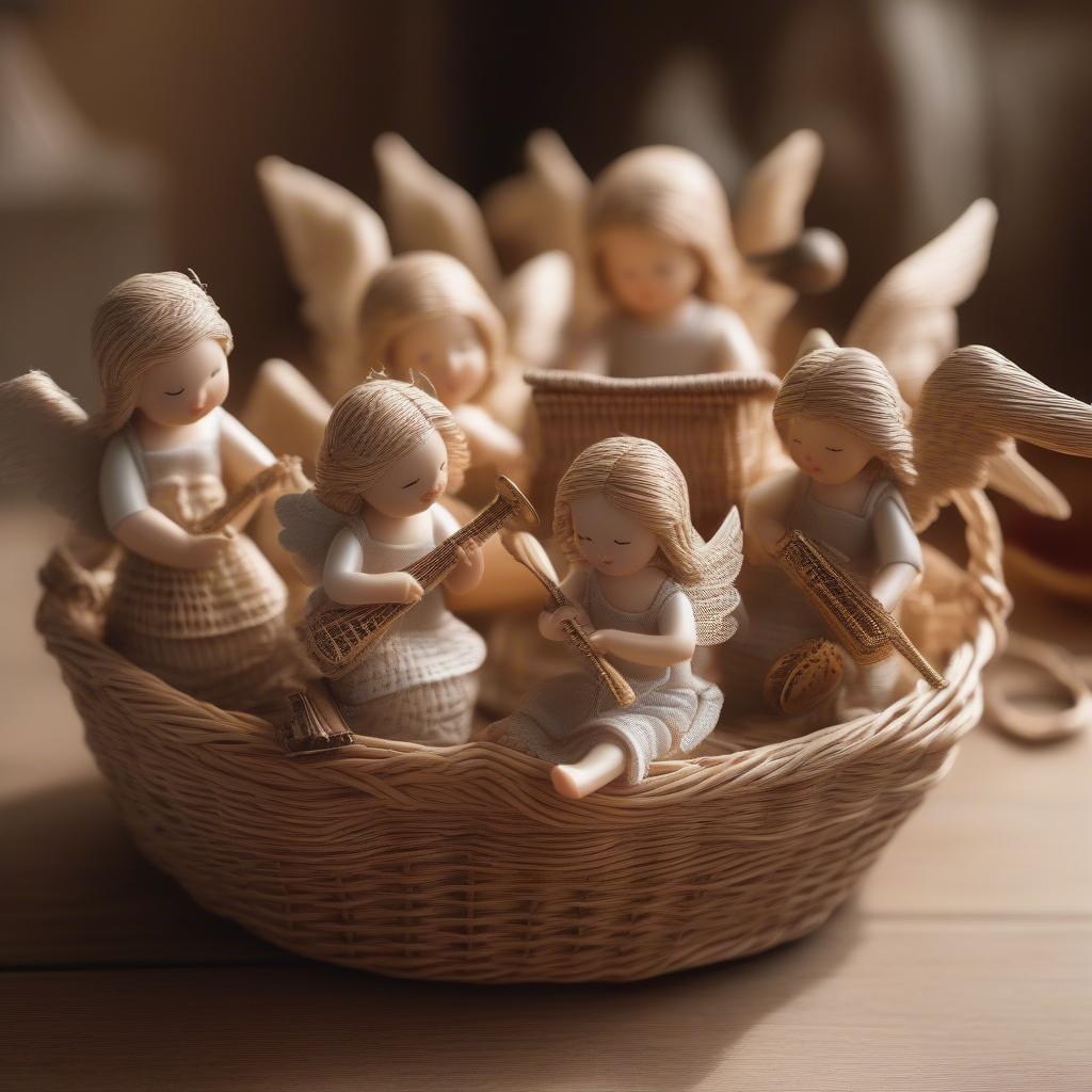 Angels with instruments wicker basket