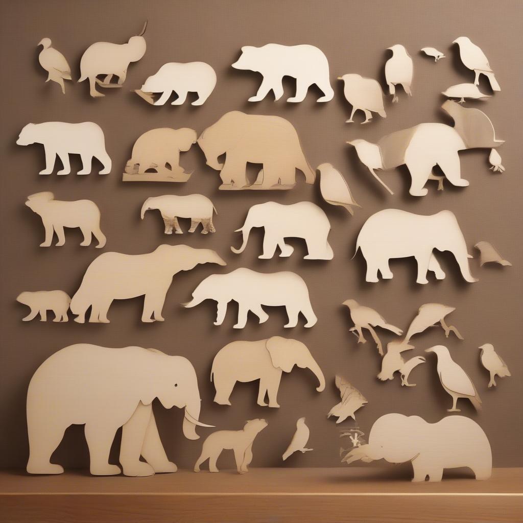 Variety of animal wood cutouts showing different shapes and sizes