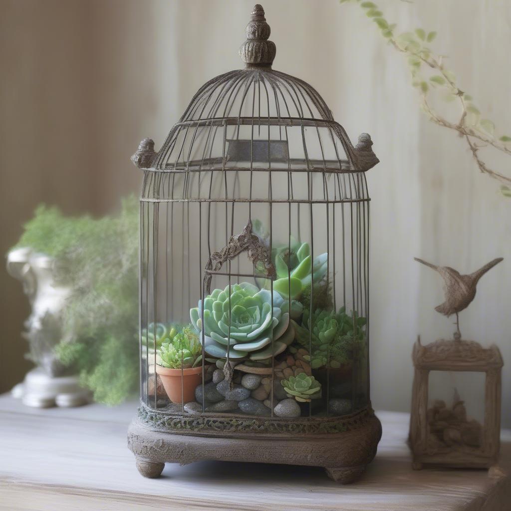 Antique Bird Cage Terrarium with Succulents