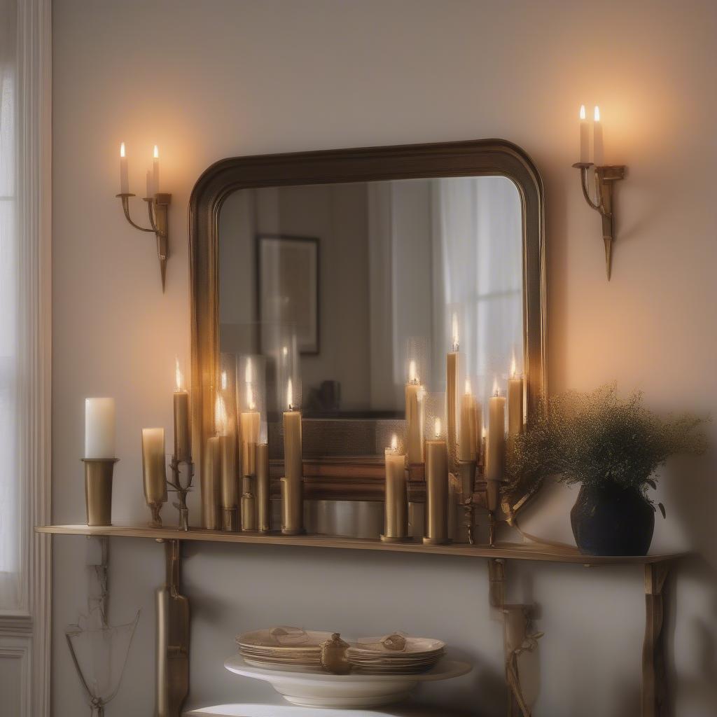 Antique Brass Sconces in a Dining Room