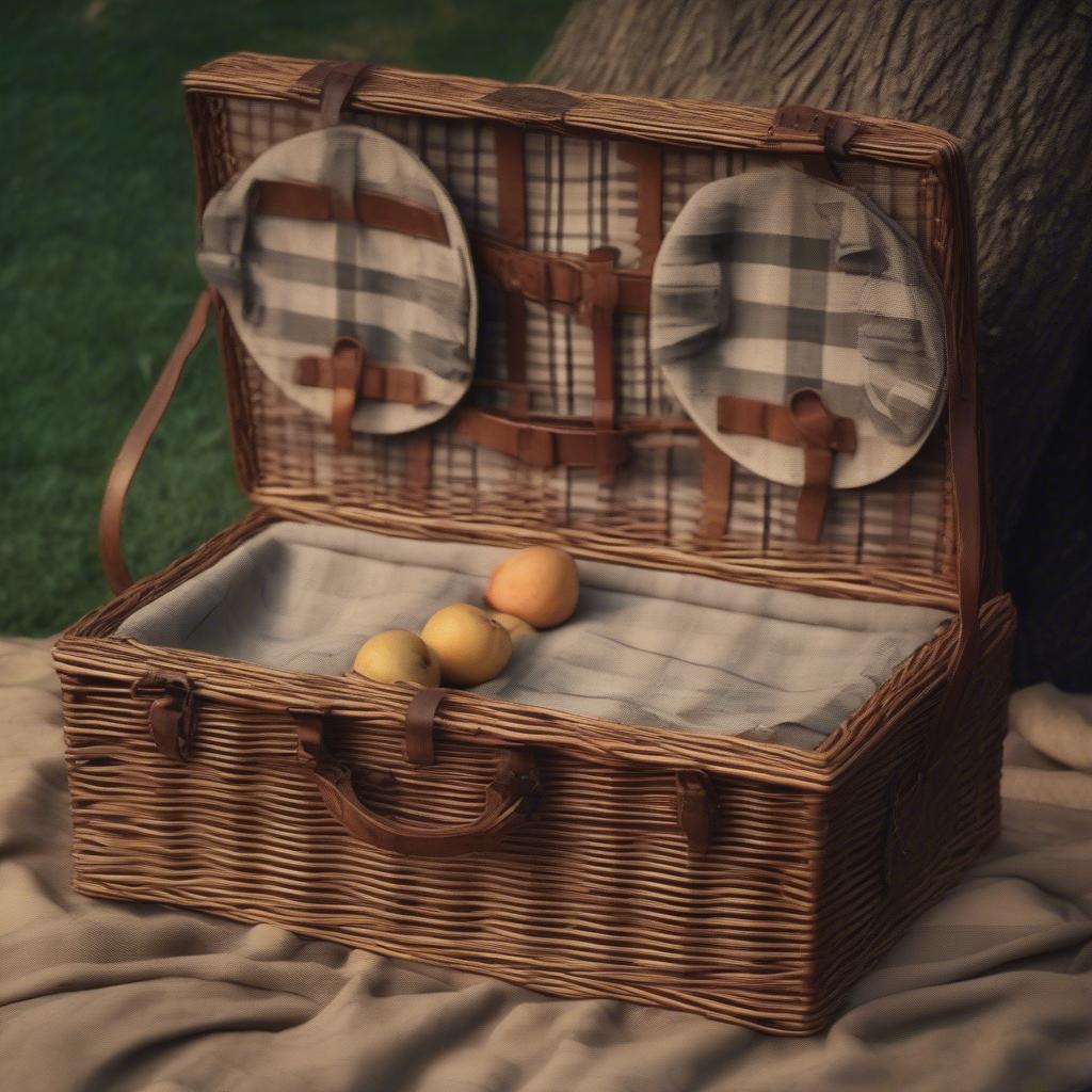 Antique Wicker Picnic Basket