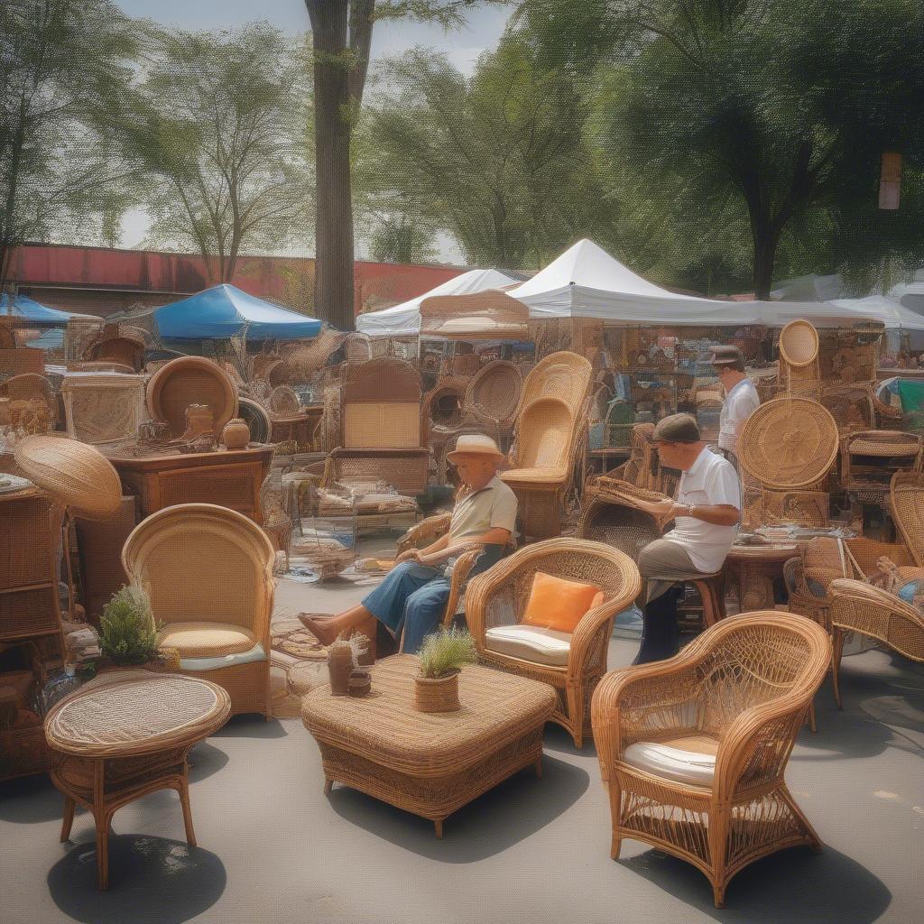 Antique Wicker and Rattan Furniture at a Flea Market