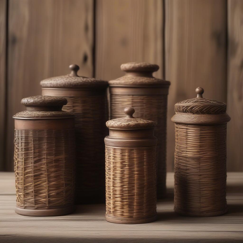 Antique Wicker Spice Containers Set