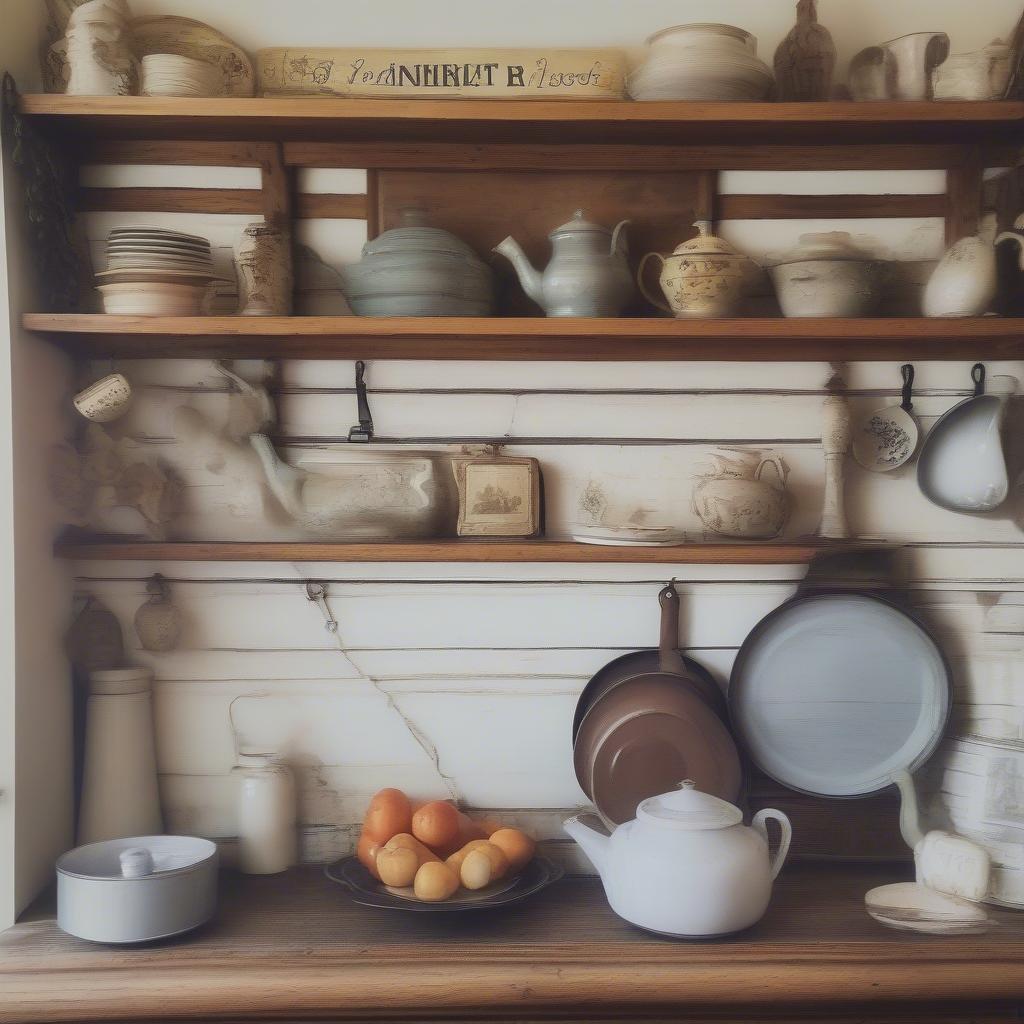 Antique Wood Sign in a Farmhouse Kitchen