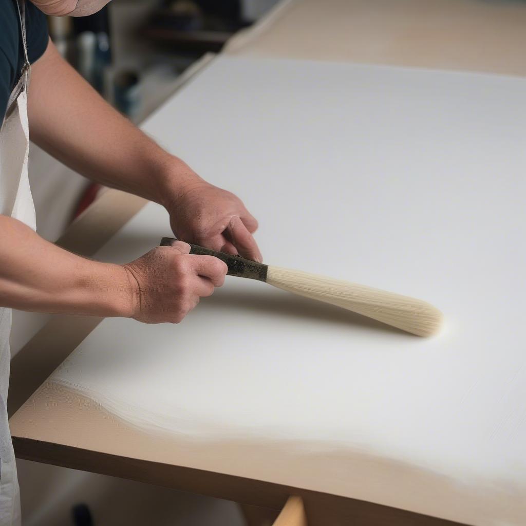 Applying gesso to canvas