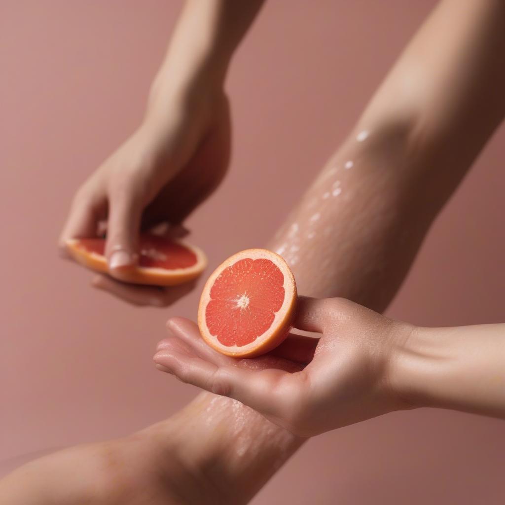 Applying grapefruit sugar scrub to the skin