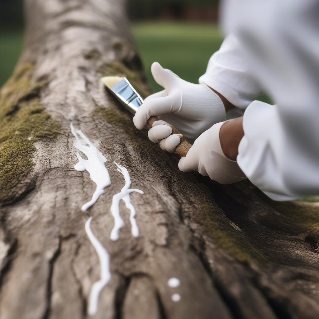 Applying Tree Paint with a Brush