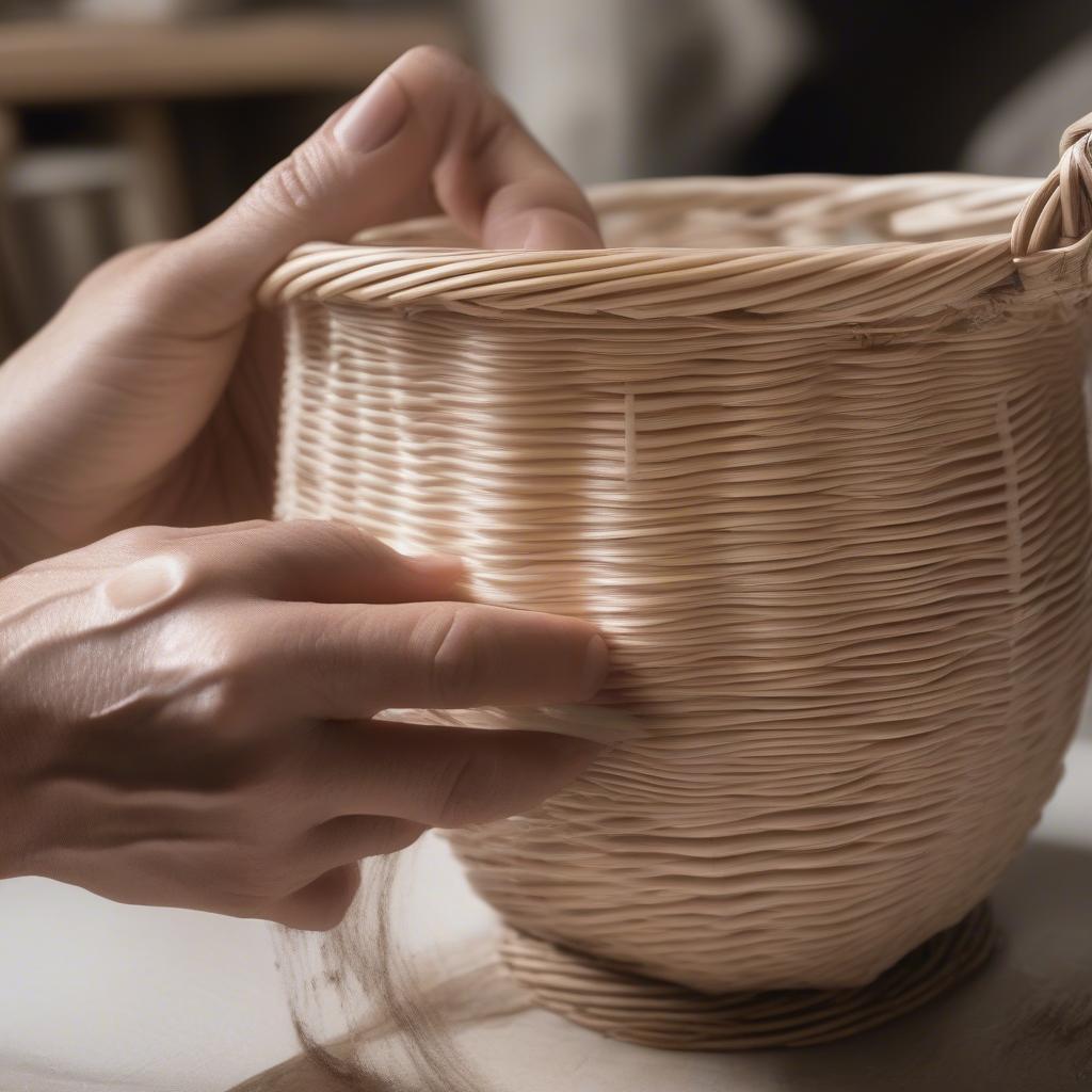 Applying Whitewash to a Wicker Basket