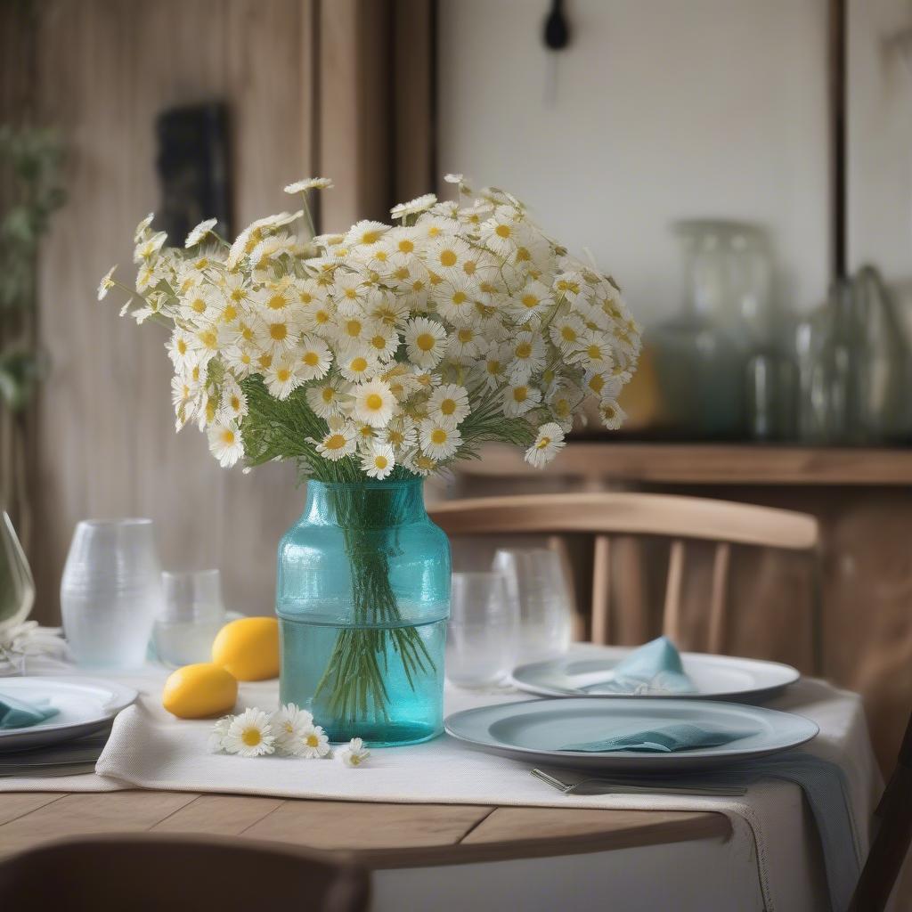 Aqua Blue Glass Vase as a Dining Table Centerpiece