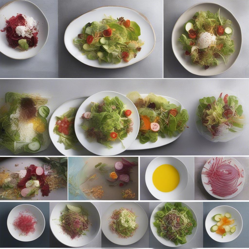 Different techniques for arranging a salad in a plate