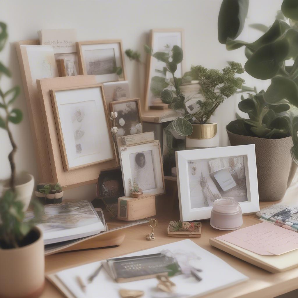 Arranging small picture holders on a desk