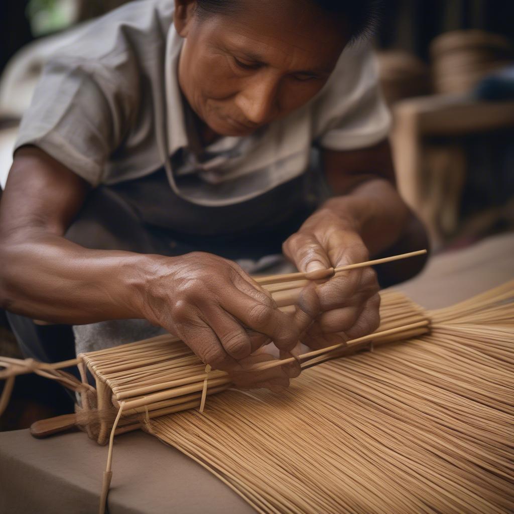 Artisan Weaving a Rattan Bag