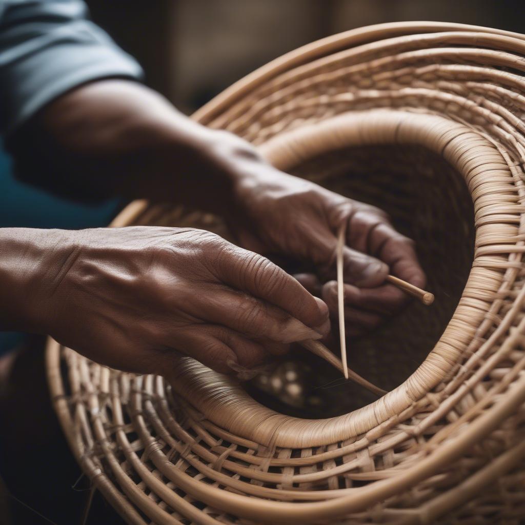 Artisan Weaving a Rattan Basket