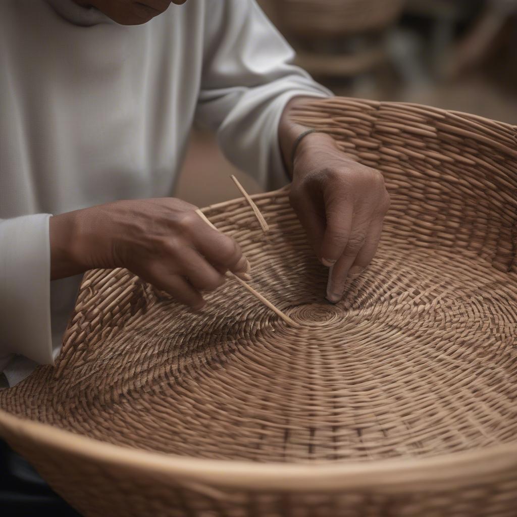 Artisan Weaving a Rattan Basket: A Labor of Love