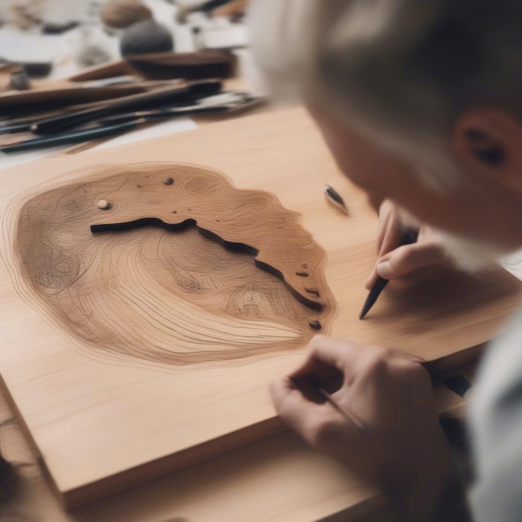 Artist sketching wood grain for inspiration