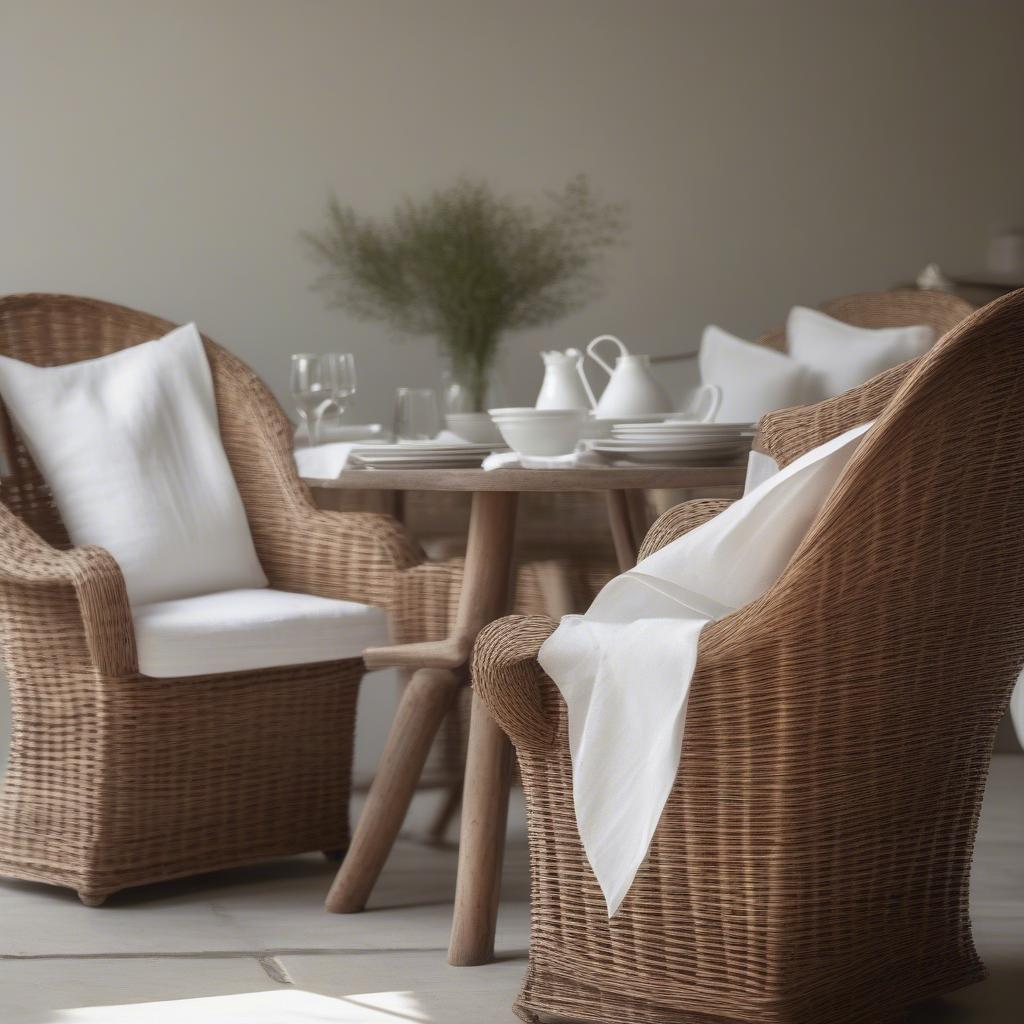 Wicker chairs in an artistic dining room