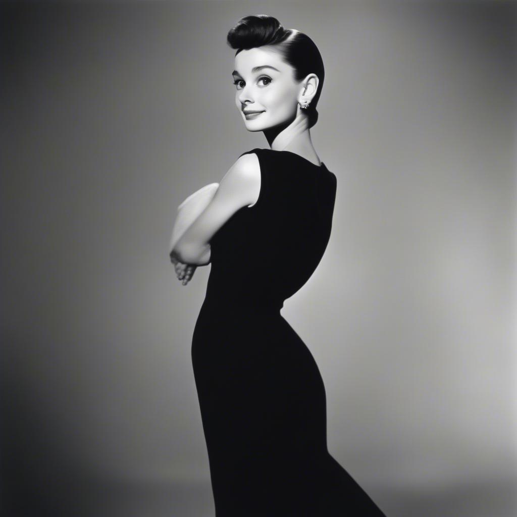 Audrey Hepburn epitomizes elegance in a classic black dress.