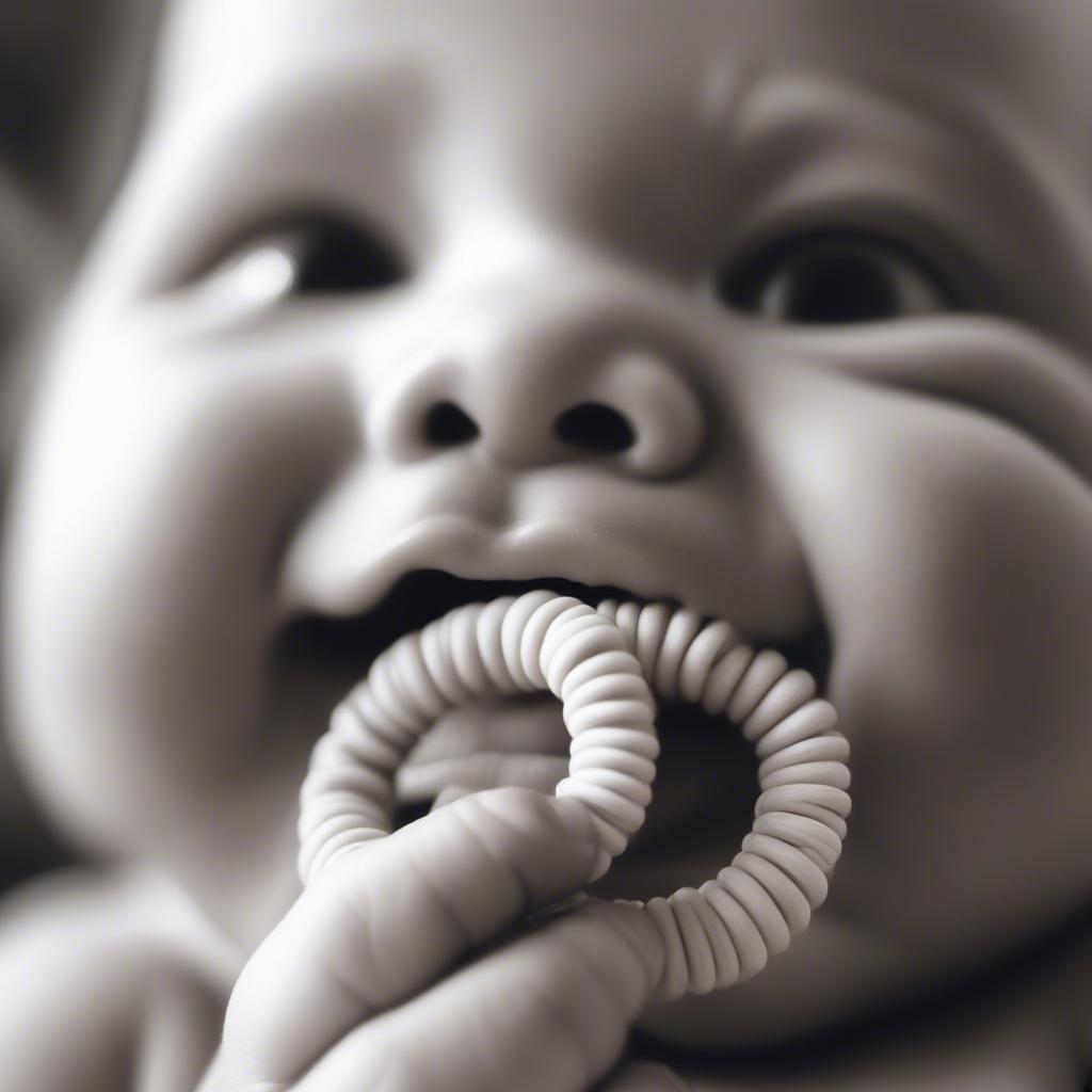 Baby Using a Rattan Teether