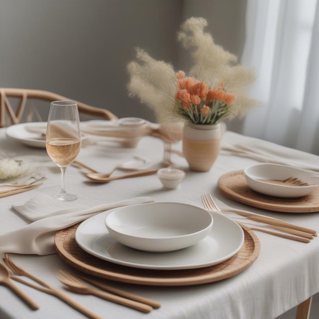 Elegant table setting with bamboo cutlery