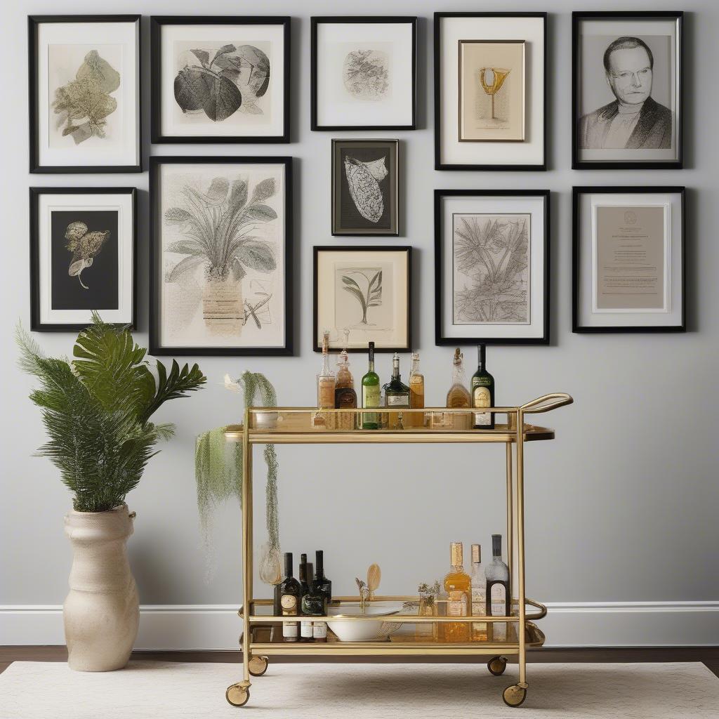 Bar Cart Decorated with Stylish Prints