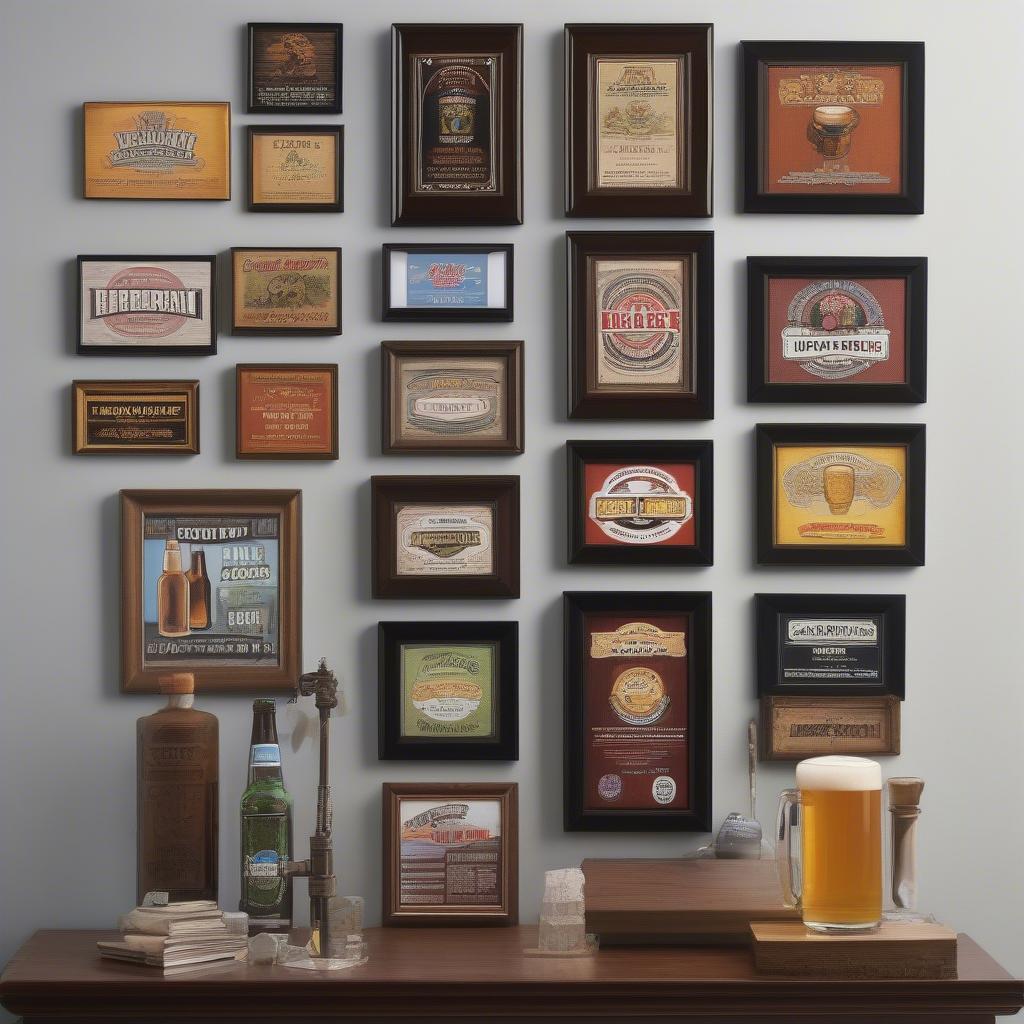 Gallery Wall of Framed Beer Labels