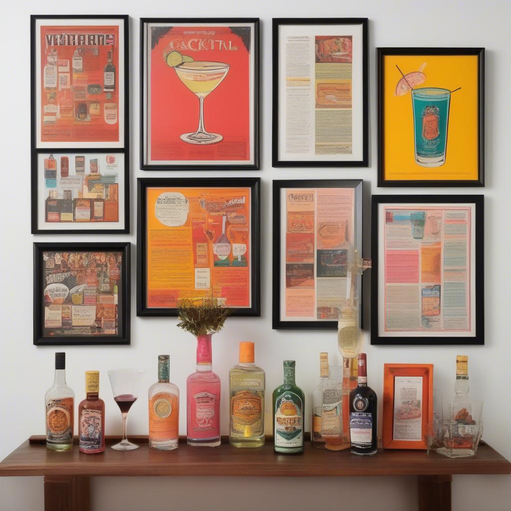 Vintage Cocktail Posters on a Bar Wall