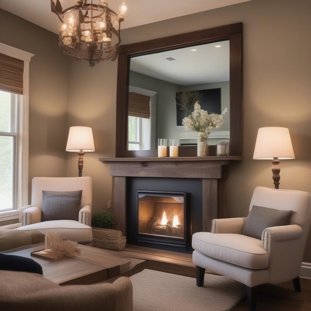 Barn style mirror in a living room setting