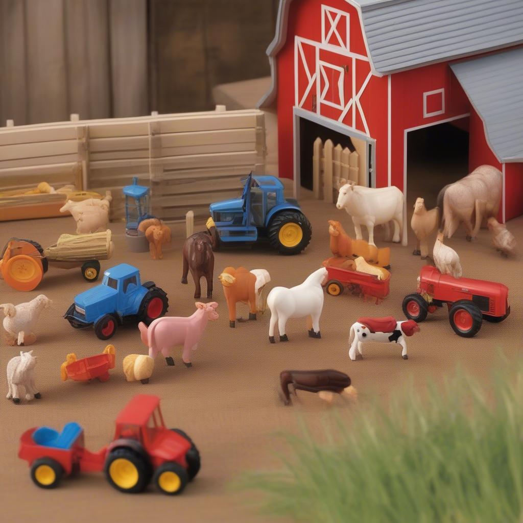 Barn toy accessories and farm animals