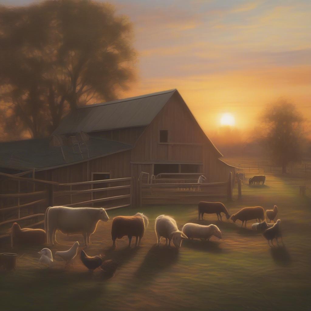 Barnyard Sunset Scene