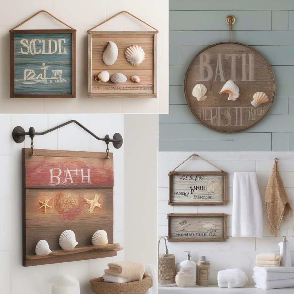 Different styles of bath hanging signs to match various bathroom aesthetics.