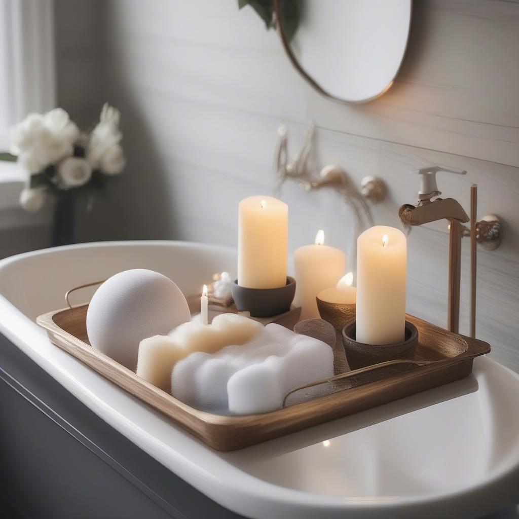 Bath tub accessories like trays and soap dishes.