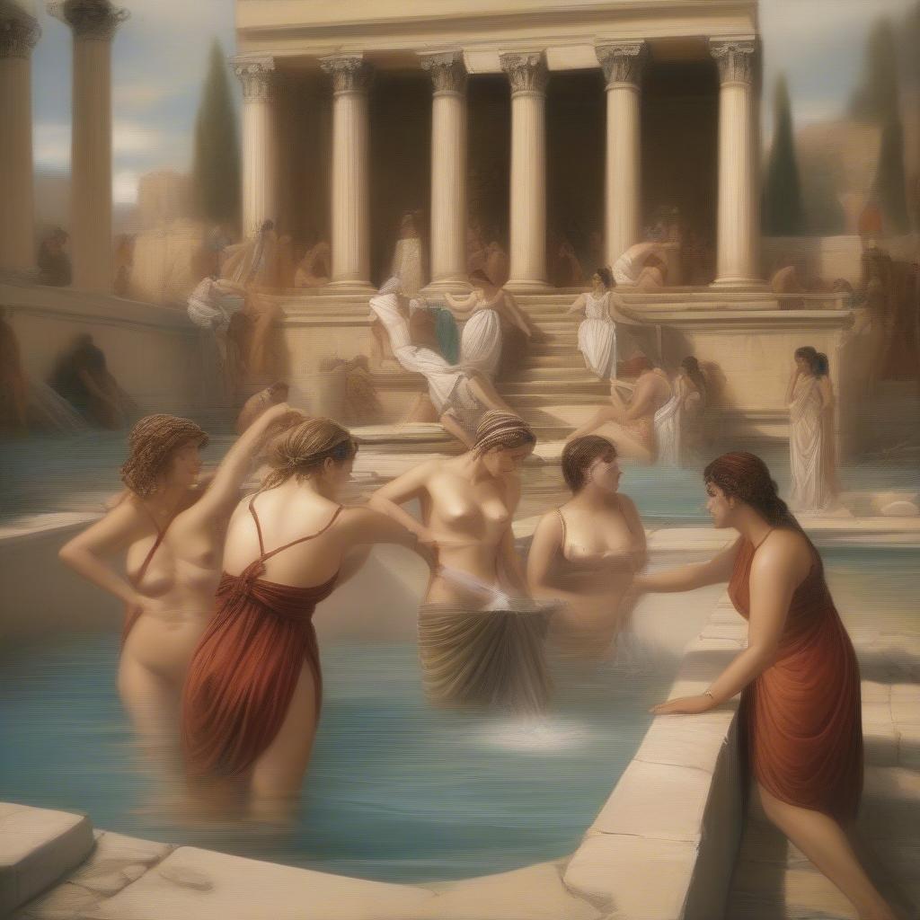 Women participating in ancient bathing rituals