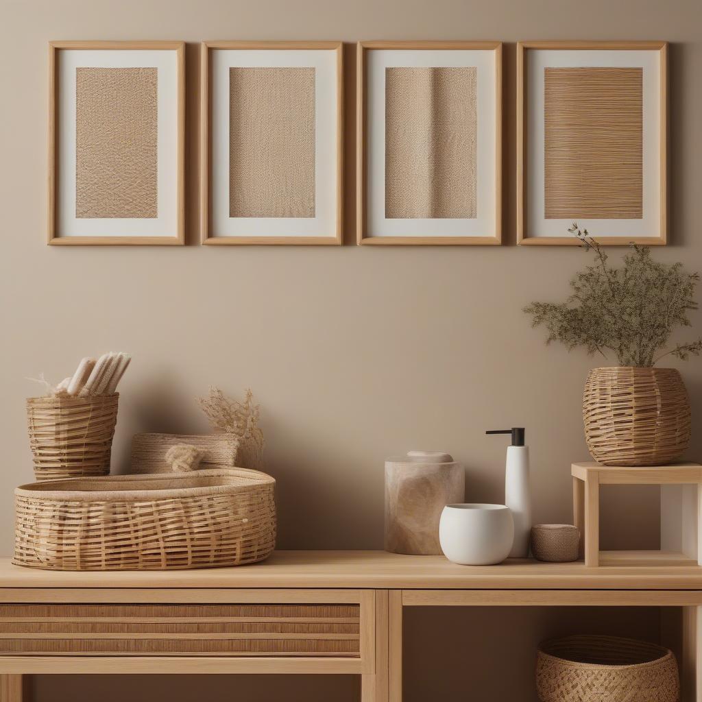 Bathroom wall pictures featuring wicker and rattan elements