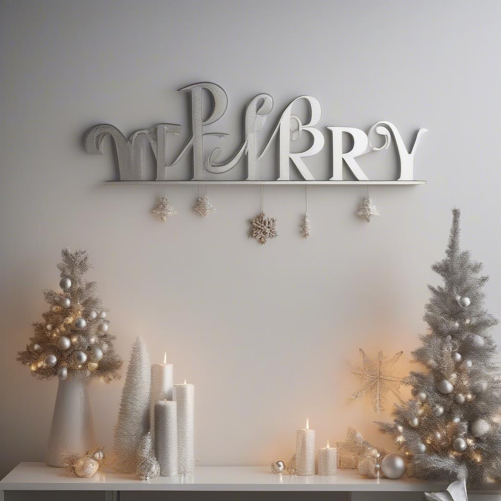 Modern Metal "Be Merry" Sign on a Wall