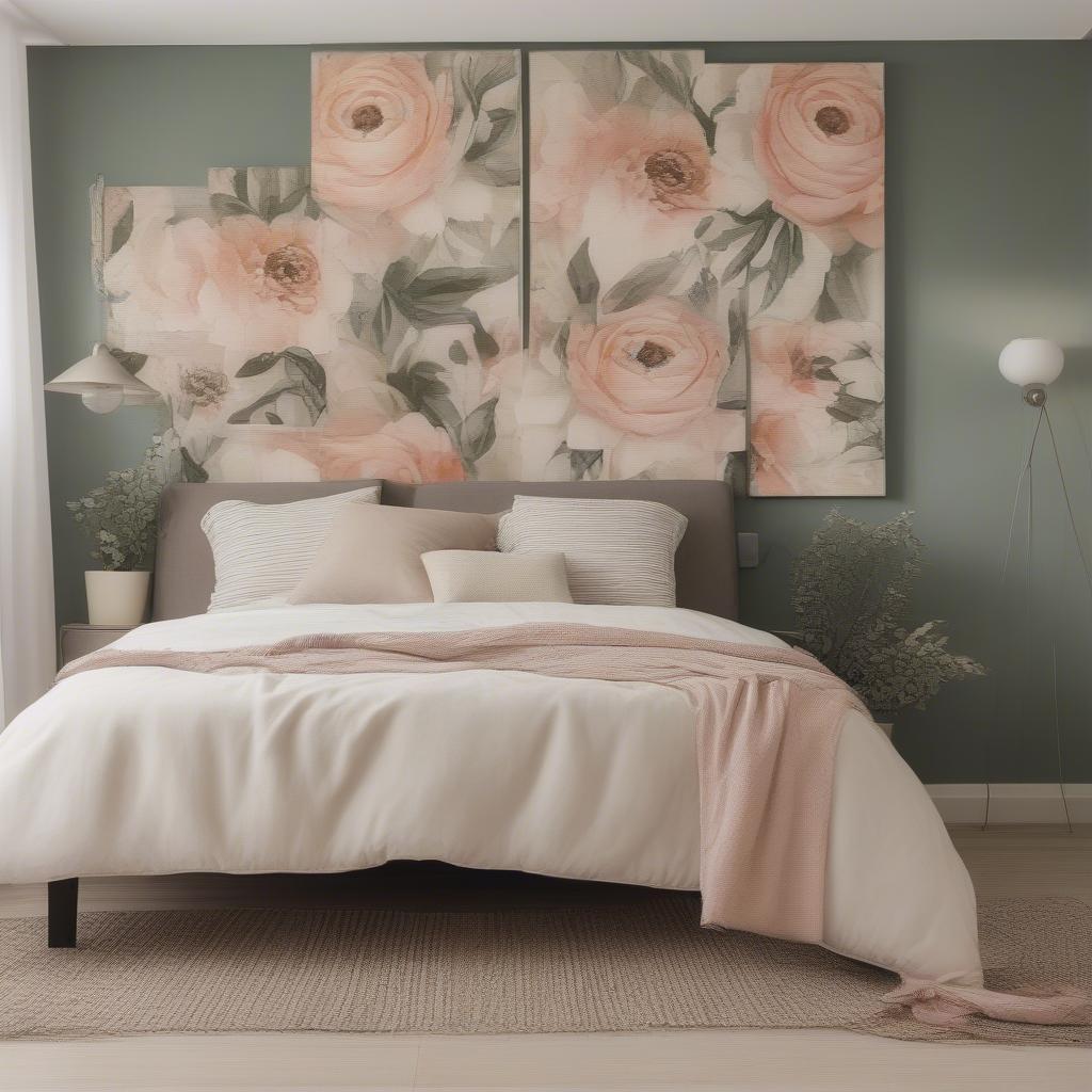 Floral canvas wall decor in a bedroom